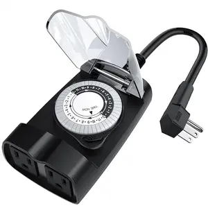 F-PSP06   24 Hour Mechanical Outdoor Timer Outlet, Outdoor Timer for Lights, Waterproof, 2 Grounded Outlets, 15A 1/2HP, Heavy Duty, ETL Listed