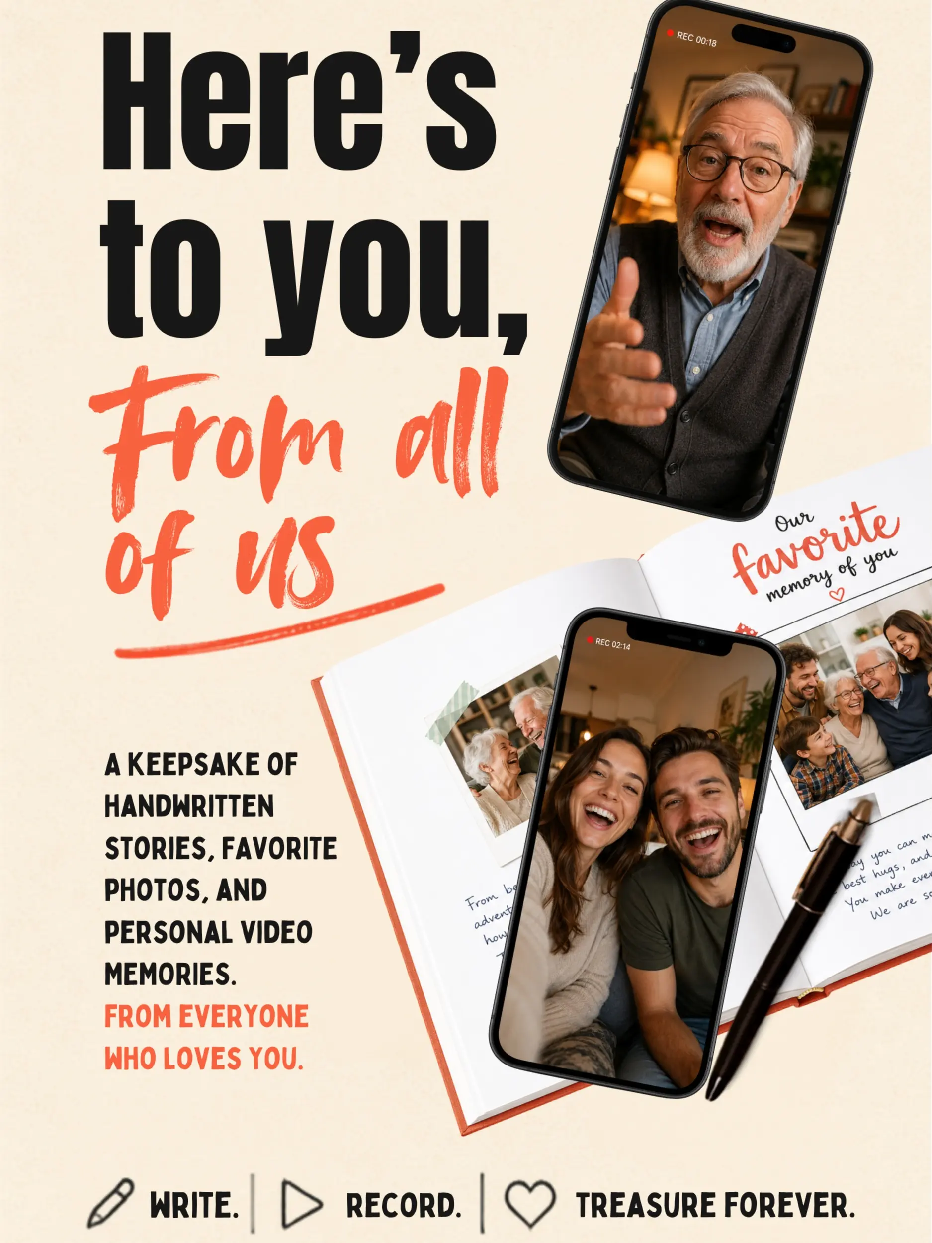 Here's to You Keepsake Memory Book, a Family Gift of Handwritten Stories, Photos, and Video Messages for Mom, Grandma, Dad, or Anyone You Love