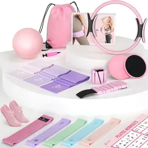 Pilates Kit,  Pilates Workout Kit for Women, Pilates Equipment with 14.5" Pilates Ring and Ball, Resistance Bands, Ankle Weights, Sliders & Grip Socks Accessories for Starter  Workouts