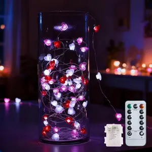 13.18FT 40LED  Red White Heart String Lights  Operated with Timer & Remote, Romantic Valentine's Day Decor for Bedroom, , Party, Indoor Heart Fairy Lights Gifts
