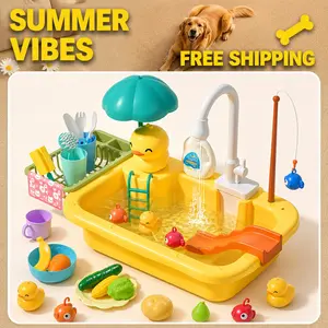 CUTE STONE Play Sink with Running Water, Play Kitchen Sink Toys with Play Food & Kitchen Utensils, Pool Floating Toys for Fishing Game, Safe ABS Plastic, 1.7L Capacity, Ideal for Kids tiktokshopspringglowup,summervibes