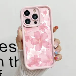 Pink Flower Pattern Phone Case, Soft Silicone, Fully Protected and Shockproof For iPhone 17 16 15 Pro Max 14 13 12 11 X Plus Air Mini 17E Cover Classic Vintage Girly