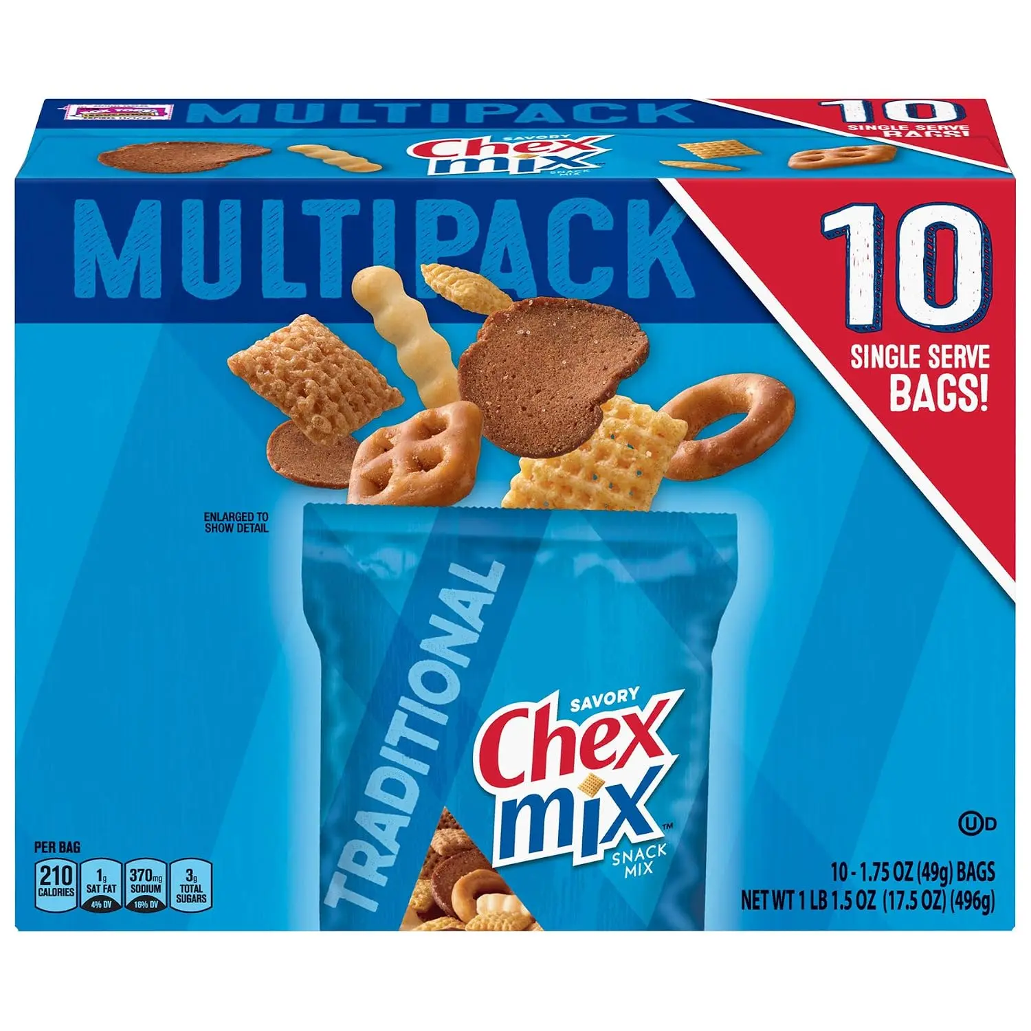 Chex Mix Snack Mix, Traditional Original Recipe, Multipack, Single Serve Snack Bags, 10 Ct, 17.5 oz
