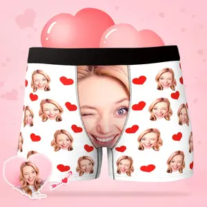 Personalized Face Photo Boxer with Heart for Men – Funny Valentine Gift, Custom Photo Underwear from Girlfriend or Wife, Men Underwear Gift Idea