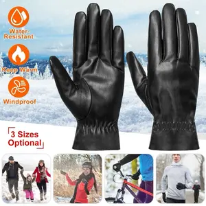 Unisex Leather Winter Warm Gloves - Water-Resistant, Windproof, 3 Sizes Optional, Black Color, Versatile for Various Weather Conditions