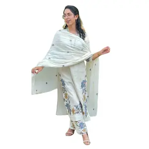 Liva Rayon Cotton Salwar Kameez 3PCs Suits for Summer Kurta Printed Women's Asian Clothes with V Neck 3/4 Sleeve Pants & Chanderi Dupatta Casual Office Wear Daily Wear - Womenswear Salwarkameez Elegance Outfit Fabric - Top - Style