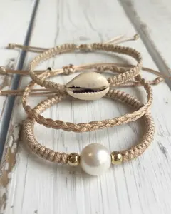 Anklet or Bracelet Set of 3 Bohemian Set Cowrie Shell Bracelet Pearl