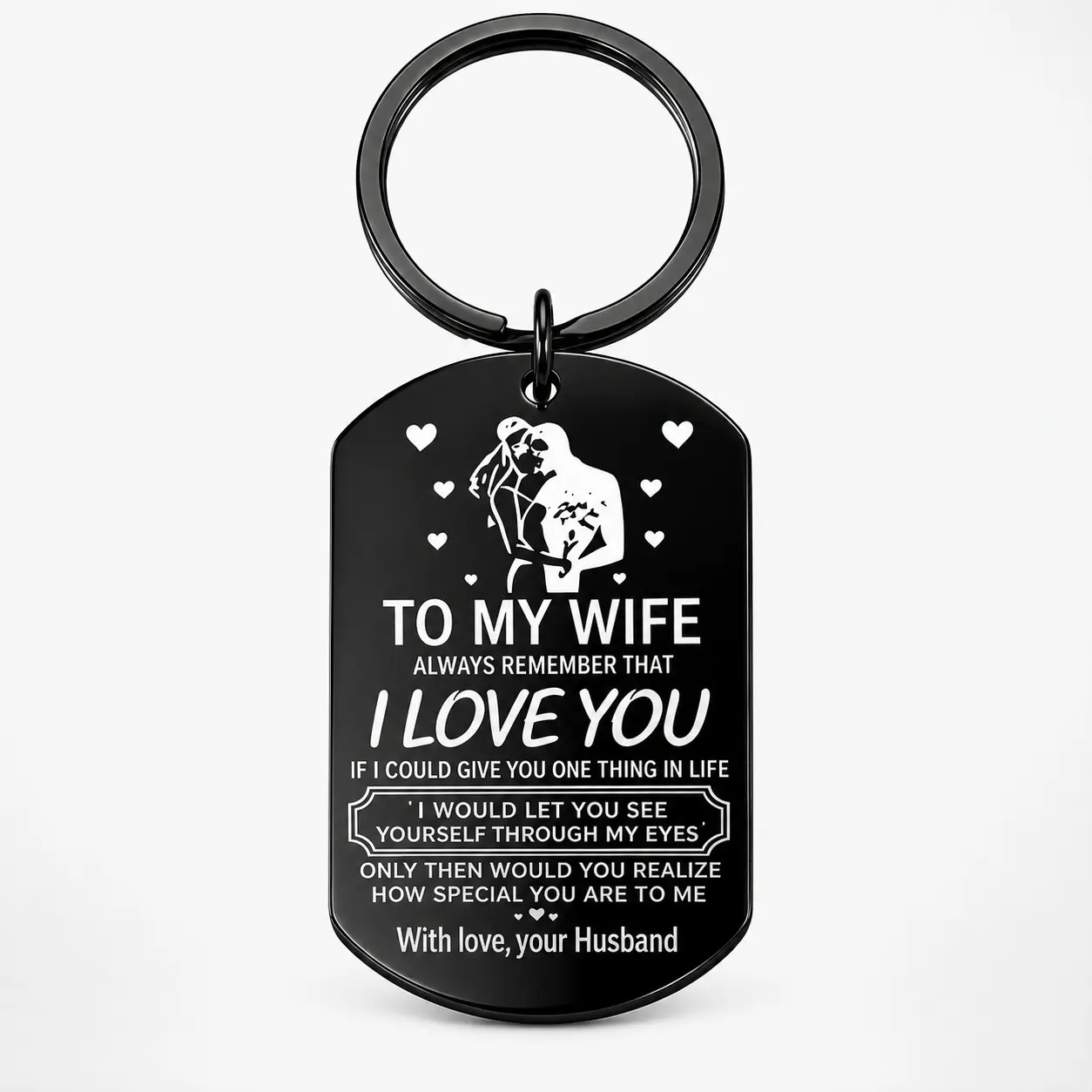 To My Wife Forever Love Keychain, Stainless Steel Keyring,Romantic Husband Gift for Wife, Stainless Steel Love Keepsake Keychain, Anniversary Birthday Gift for Her-English/Spanish