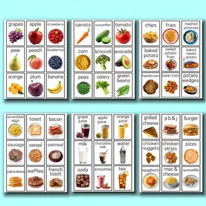 6-Piece Food Theme English Vocabulary Learning Cards, Fruit Vegetable Drink Main Dish Classification Cards, English Learning Word Memory Tool