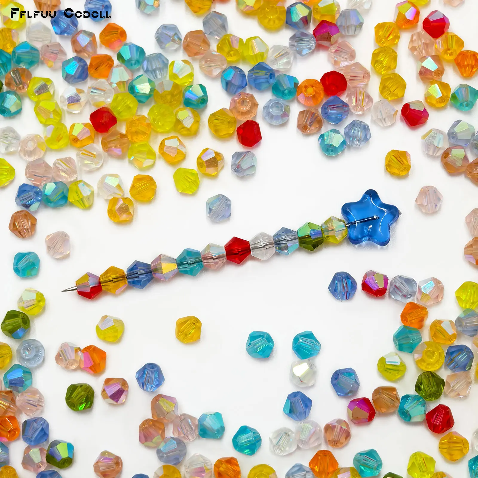 1100 Pcs Bag Pack Iridescent Transparent Glass Faceted Bicone Beads, DIY Bracelet Necklace Bag Charm Making Supplies, Handmade Jewelry Accessories for Christmas Halloween Thanksgiving Holiday Crafts