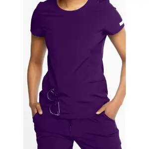 Eggplant Scrub Top Fashion Jersey Round Neck