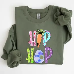 Easter Hip Hop Sweatshirt, Cute Bunny Carrot Egg Graphic Hoodie, Funny Easter Day T-Shirt for Men and Women
