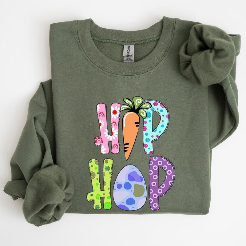 Easter Hip Hop Sweatshirt, Cute Bunny Carrot Egg Graphic Hoodie, Funny Easter Day T-Shirt for Men and Women