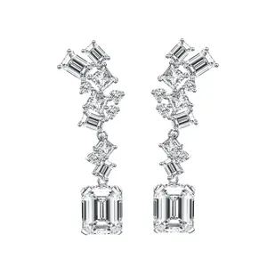 DW  Emerald Cut Simulated Diamond Drop/Dangle Earrings 18K White Gold Plated