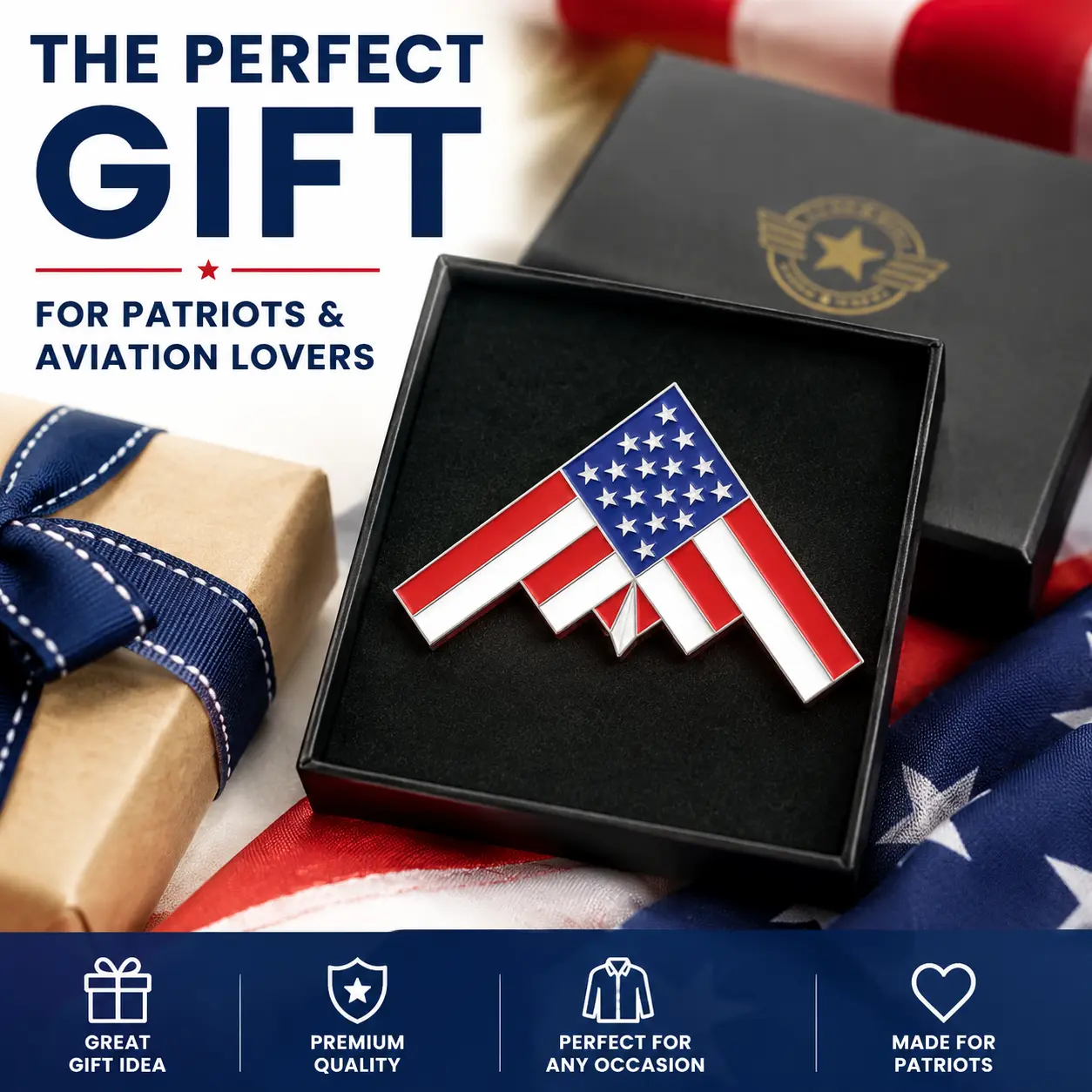 Vibrant Graphic 5-Pack B-2 Spirit Bomber American Flag Metal Enamel Pins, Patriotic Military Aircraft Lapel Pins for Hats, Collectors, 5 × B-2 Bomber American Flag Enamel Pin