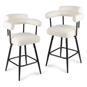 COSTWAY - Swivel Bar Stool Set of 2 Counter Height Chairs with Curved Back and Arms-White