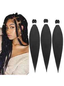 3 Bundles 26 Inch Ez Pre-Stretched Braided Wig Fiber Hair African Dreads Crochet DIY Ponytail Extensions