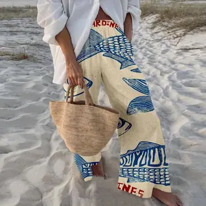 Women's Fish Print Pockets Wide leg Pants ,Dress ,Ukiyoe Style Casual  Marine Organism  Printing Dress  Boho Stylish Trousers For Daily life , Holiday Vacation Outfit , Cozy Comfy Dress , Midi Max Dress