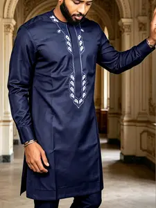 Men's Dashiki Classic Traditional 2-Piece Set, Round Neck, Embroidered, Split Hem, Drawstring Waist Long Pants, Comfortable All Seasons, Formal Party Wear