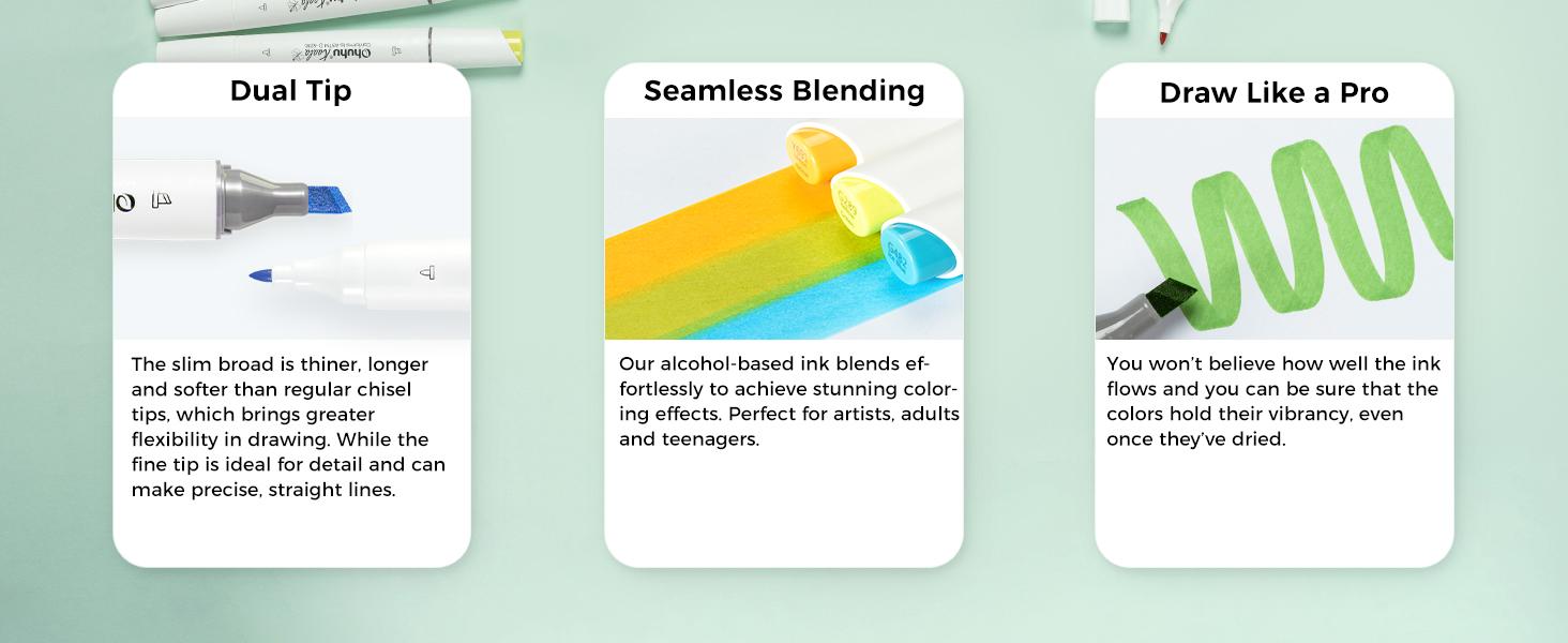 Ohuhu Alcohol Markers Double Tipped: Slim Broad & Fine - 60 Colors - Art Marker for Artists Adult Coloring Drawing Landscape Sketch - Refillable - Kaala Series of Ohuhuart