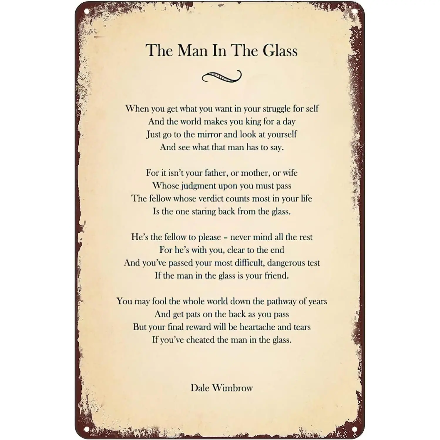 Vintage Metal Signs - The Man in The Glass Poem Tin Sign Poster Wall Art Decor Plaque for Home Bar Pub Club Cafe 8x12 inch