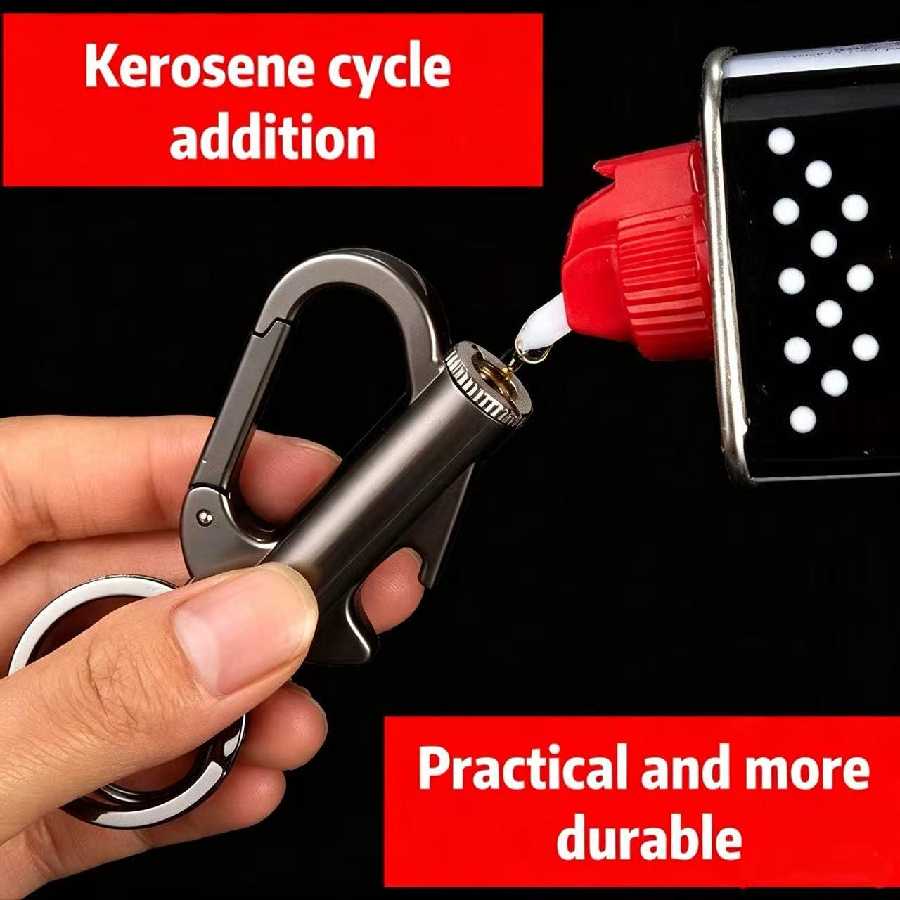 Durable Multifunctional Metal Lighter Keychain - Compact, Lightweight Unisex Adults EDC Camping Gear, Hiking Tool with Bottle Opener, Survival Equipment (No Fuel Included)