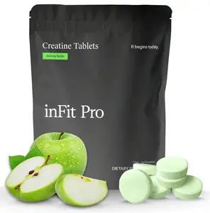 INFIT PRO Creatine Tablets 120ct Sour Granny Smith Apple Flavor Chewable Tablets 1g Creatine Monohydrate for Energy Strength and Performance