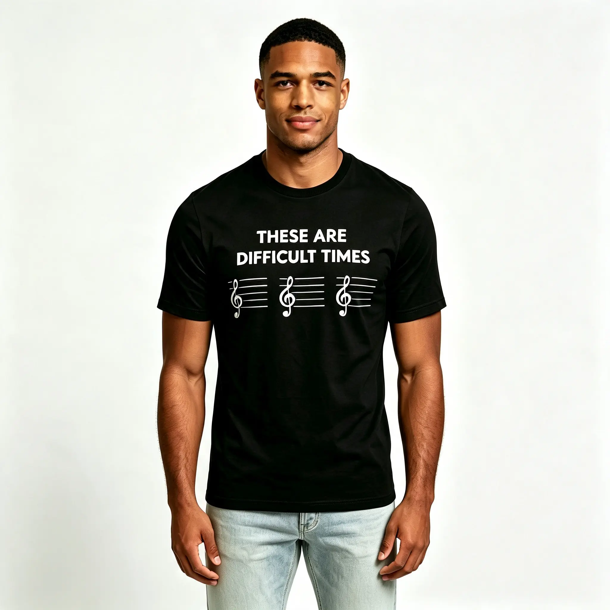 Men's Short-Sleeve Sports T-Shirt - 100% Cotton Casual "These Are Difficult Times" Music Sheet Print, Music Note & Staff Design, S-5XL Sizes, Gift for Musicians for Concerts & Practice