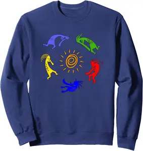 Kokopelli Colorful Sun Dancing Musicians Good Fortune Sweatshirt