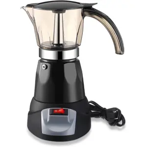 Electric Espresso Maker Transparent Coffee Maker Electric Moka Pot Portable  Espresso Machine Italian Moka Pot with Detachable Base, Coffee  for Women Men  Travel(Black,6 Cup)