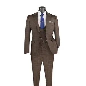 Vintique Collection: Glen Plaid Slim Fit Suit with Peak Lapel in Brown