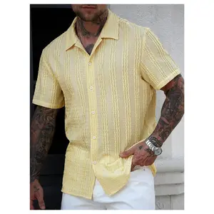 Summer Button Down Shirts Short Sleeve Textured Collared Casual Shirts Vacation Beach Tops