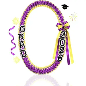 Class of 2026 Gold & Purple Graduation Lei - Handmade 68-Inch Braided Ribbon Lei for High School & College Graduates| Senior Gift
