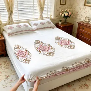 3Pcs Rococo Style Print Fitted Sheet Set, Multiple Styles, Soft, Comfortable And Breathable, Bedding Suitable For Bedroom, Suitable For All People, Ideal Gift Choice (Without Filler And Pillow Insert)