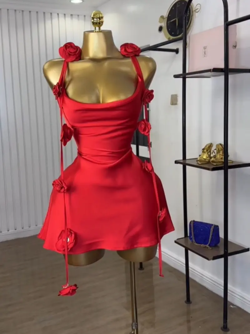 PULKRITU Women's Sleeveless Midi Dress, Floral Patchwork Design, Birthdays & Club Party Outfit, Elegant Lady Skirt Evening Gown Style, Satin Mini A-line Spaghetti Strap Dresses,Education Cocktail Prom Dresses, Engagement Dress