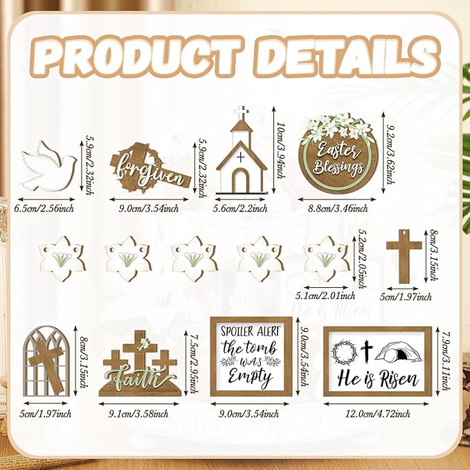 Easter Tiered Tray Decor Wooden Signs Set (No Tray), Rustic Bunny Egg Carrot Jesus Cross Risen Ornaments Cute Durable Layered Tray Signs for Mantel Shelf Table Kitchen Display, Spring Home Easter Decor Christian Family Religious Party Gifts, Date Suppiles