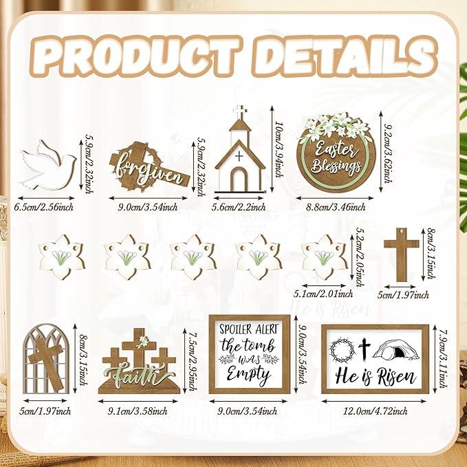Easter Tiered Tray Decor Wooden Signs Set (No Tray), Rustic Bunny Egg Carrot Jesus Cross Risen Ornaments Cute Durable Layered Tray Signs for Mantel Shelf Table Kitchen Display, Spring Home Easter Decor Christian Family Religious Party Gifts, Date Suppiles