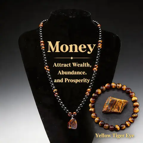 Unisex 2-Piece Beaded Jewelry Set - 23.62-inch Necklace (Necklaces for Women), Alternating Natural Tiger Eye & Green Aventurine Bracelet with Black Onyx & Crystals, 8.26-inch, Attracts Abundance & Positive Energy, Daily Wear, Anniversary