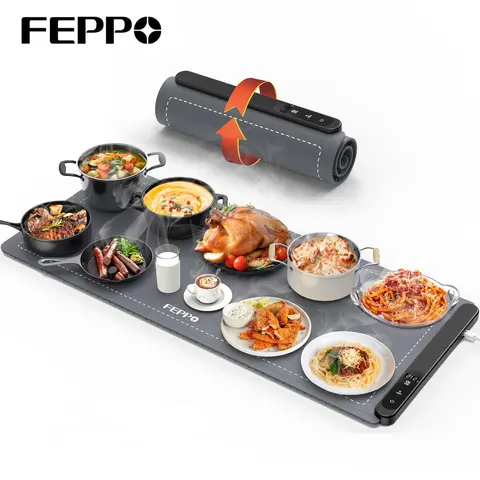 FEPPO Food Warming Mat - Kitchen Gadgets with Upgrade High-Tech Heating, Full-Surface Fast Heating, 6-Level Temperature Control, 6H Timer, 6H Auto Shutoff, Roll-Up Tray for Holiday Hosts,techvibes