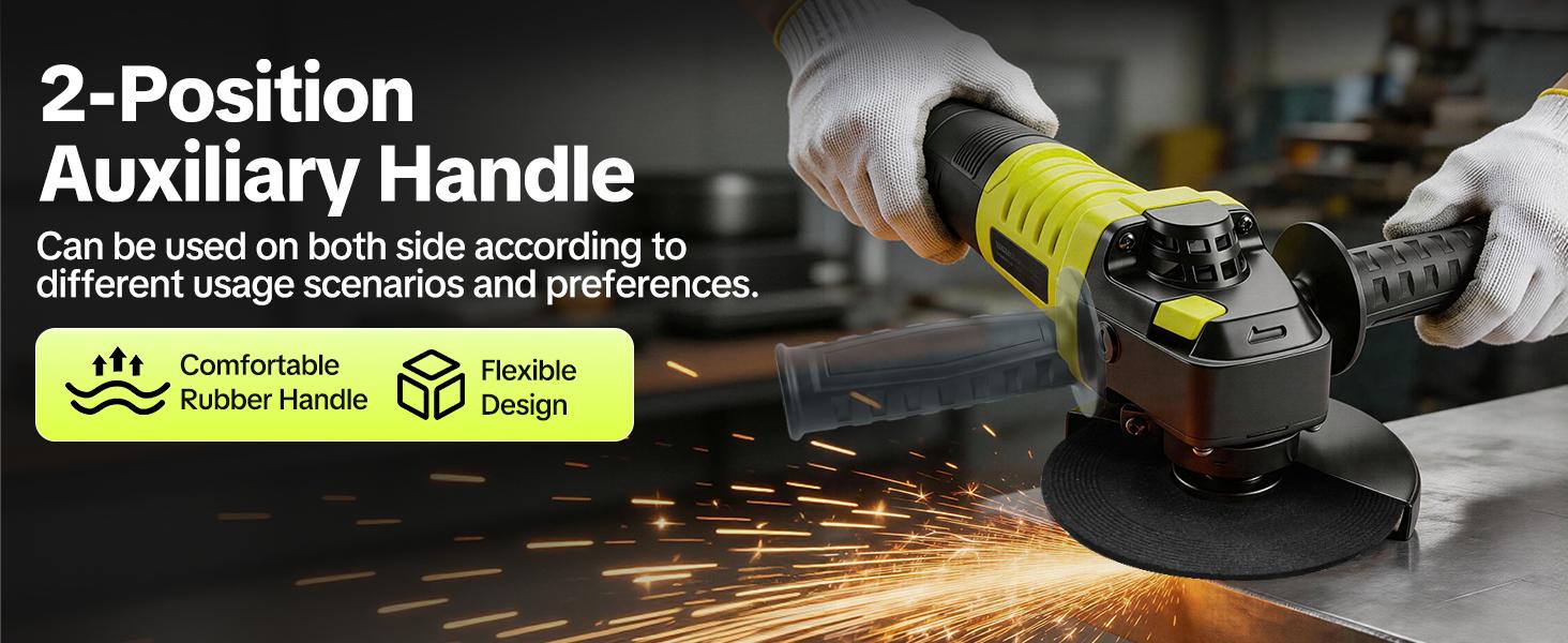 SEESE Angle Grinder, 5 Inch 8 Amp 11000PRM Electric Grinder Tool 6-Variable-Speed Metal Grinderand Cutting Wheels, Flap Disc and Auxiliary Handle for Cutting, Grinding, Polishing and Rust Removal