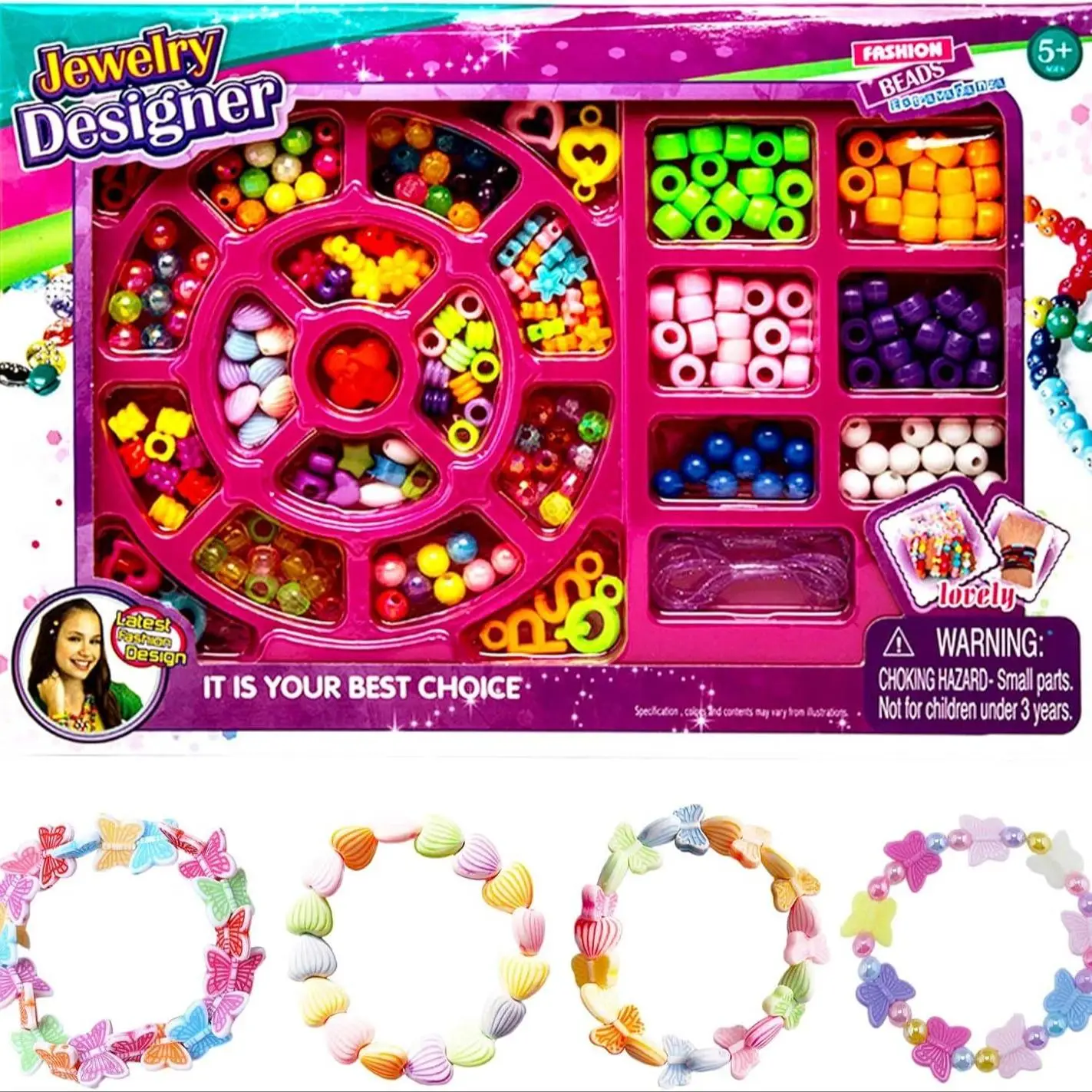 DIY Beaded Materials Kit, 1 Box Creative Intelligence DIY Bead Bracelet Necklace Making Jewelry Toy Kit, Great for Kids' DIY Crafts, Valentine's Day G