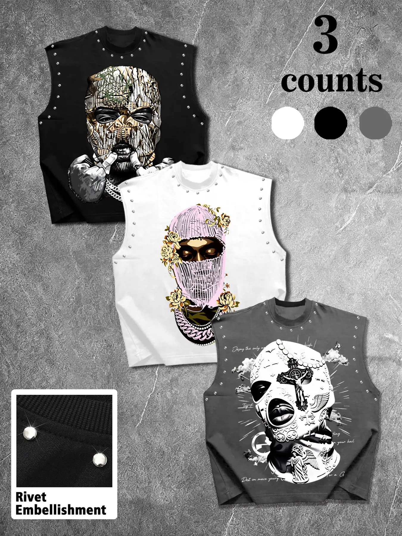 Men's Casual 3-Piece Tank Top Set, Gold Money, Floral, Religious, Vibrant Design, Summer & Daily Wear