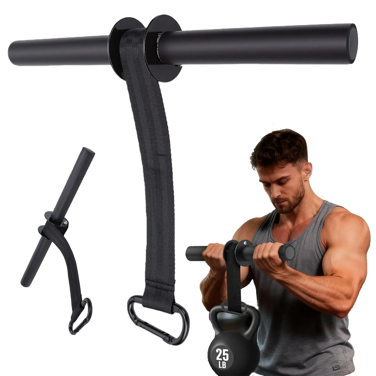 Adjustable Strap Wrist Roller Forearm Trainer - Ultra-Strong Nylon Webbing, Thick Anti-Slip Adjustable Handle, Boost Grip Strength & Muscle Efficiency, Enhance Endurance, Compact Portable for Gym Forearm Workouts