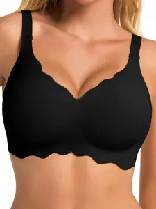 Wavy Edge Sexy Bra, Jelly Soft Support Underwire-Free Lingerie, Adjustable Straps, Fitted Design, All-Season Comfort, Women's Home Wear, Underwear