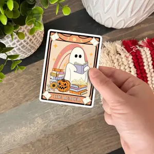 Halloween Spooky Durable Vinyl Sticker - Cute Ghost, Tarot Card, The Reader, Decoration, Smooth, Waterproof, Ornaments