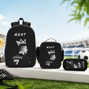 CR7 Football Player Pattern Backpack Set - 3 Piece School Backpack Lunch Bag Pencil Case for Teens Students Sports Lovers