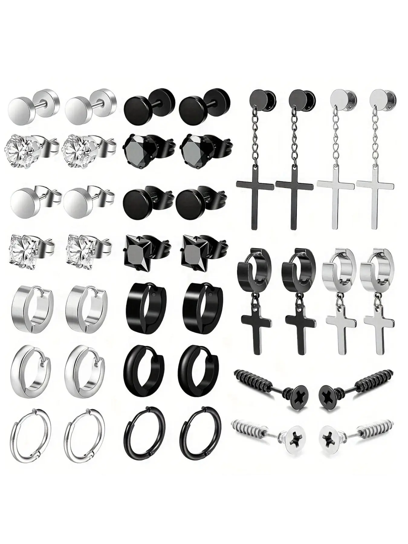 Stainless Steel Earrings Set, Studs Earrings, Fashionable Earrings for Women & Men, Hypoallergenic Earrings, Versatile Earrings, Trendy All-match & Exquisite Jewelry for Birthday Gift, Trendy Jewellery Accessories