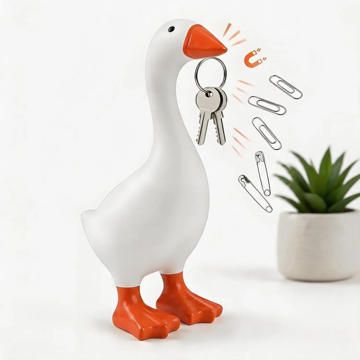 Desktop Goose 7 Inch – Magnetic Goose Key Holder for Desk, Key Rack, Cute Resin Goose Ornament, Decoration, with Strong Magnetic Beak, Fun Animal, Desktop Decor, Mini Desktop Goose, Suitable for Office, Kitchen, Living Room, etc.