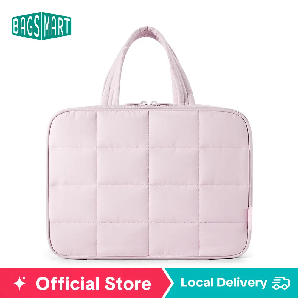 BAGSMART Puffy Multi-Functional Toiletry Bag, Lightweight Large Wide-Open Travel Bag for Women with Handle for Accessories, Essentials & Toiletries