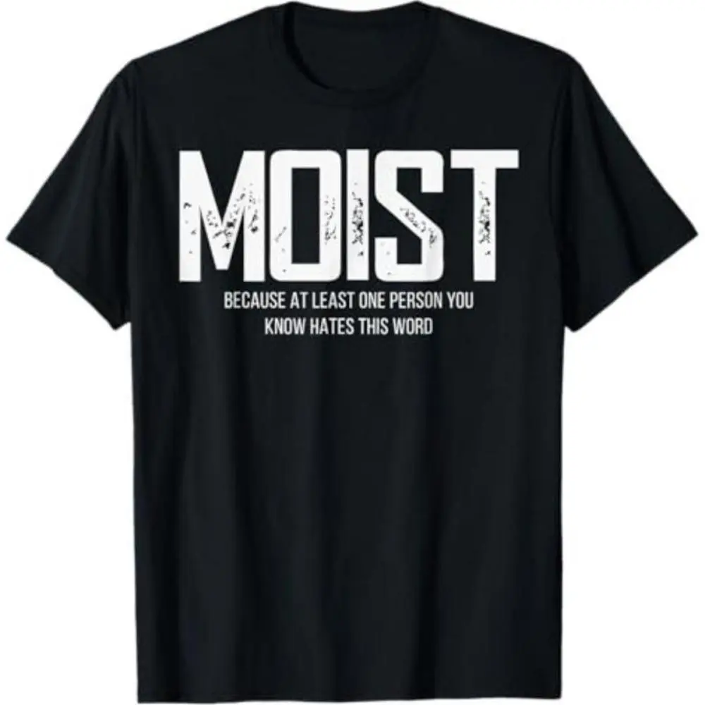 Women's Seamless T-Shirt, "Moist" Funny Graphic Print Smooth Cotton Casual Short-Sleeve Top